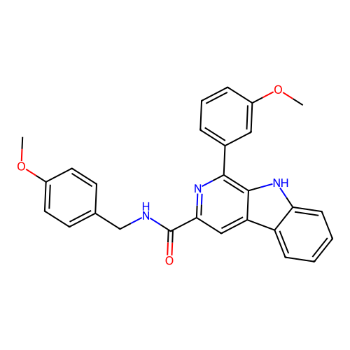N-(4-methoxybenzyl)-1-(3-methoxyphenyl)-9H-beta-carboline-3-carboxamide structure