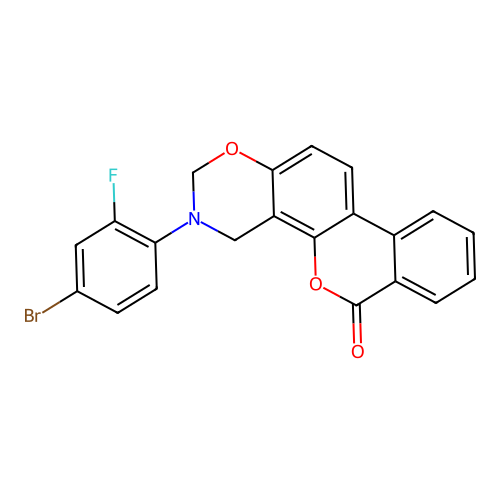 3-(4-bromo-2-fluorophenyl)-3,4-dihydrobenzo[3,4]chromeno[8,7-e][1,3]oxazin-6(2H)-one structure