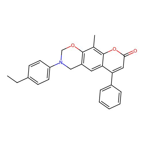 3-(4-ethylphenyl)-10-methyl-6-phenyl-3,4-dihydrochromeno[6,7-e][1,3]oxazin-8(2H)-one structure