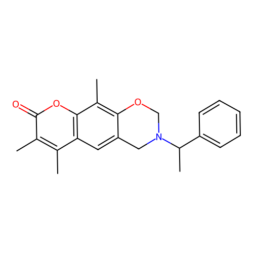 6,7,10-trimethyl-3-(1-phenylethyl)-3,4-dihydrochromeno[6,7-e][1,3]oxazin-8(2H)-one structure