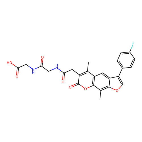 2-(2-(2-(3-(4-fluorophenyl)-5,9-dimethyl-7-oxo-7H-furo[3,2-g]chromen-6-yl)acetamido)acetamido)acetic acid structure