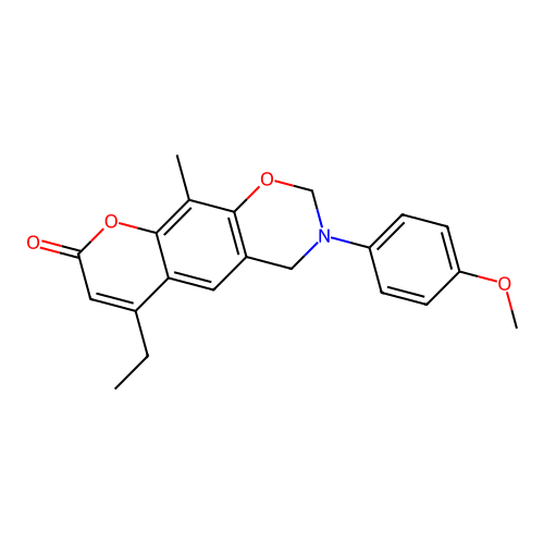 6-ethyl-3-(4-methoxyphenyl)-10-methyl-3,4-dihydrochromeno[6,7-e][1,3]oxazin-8(2H)-one structure