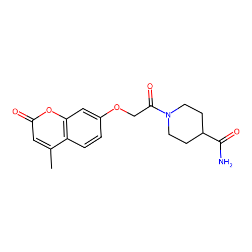 1-(2-((4-methyl-2-oxo-2H-chromen-7-yl)oxy)acetyl)piperidine-4-carboxamide structure