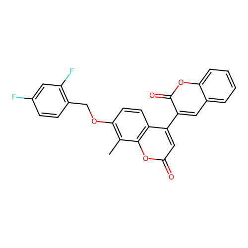 7'-((2,4-difluorobenzyl)oxy)-8'-methyl-2H,2'H-[3,4'-bichromene]-2,2'-dione structure