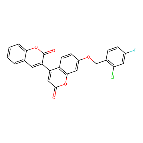 7'-((2-chloro-4-fluorobenzyl)oxy)-2H,2'H-[3,4'-bichromene]-2,2'-dione structure