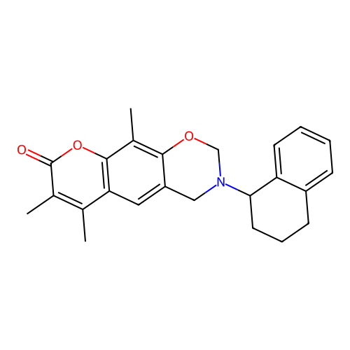 6,7,10-trimethyl-3-(1,2,3,4-tetrahydronaphthalen-1-yl)-3,4-dihydrochromeno[6,7-e][1,3]oxazin-8(2H)-one structure