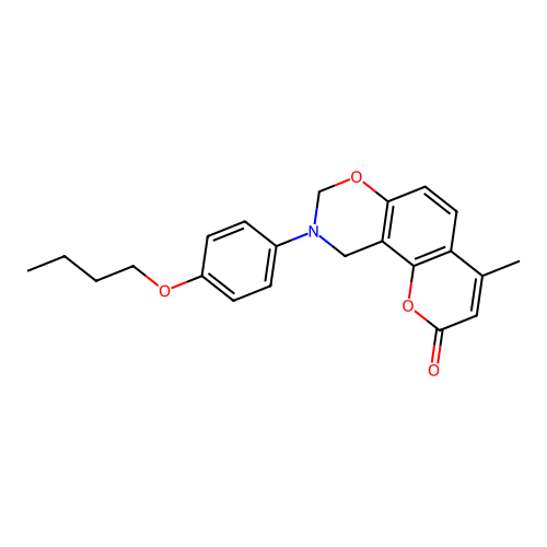 9-(4-butoxyphenyl)-4-methyl-9,10-dihydrochromeno[8,7-e][1,3]oxazin-2(8H)-one structure