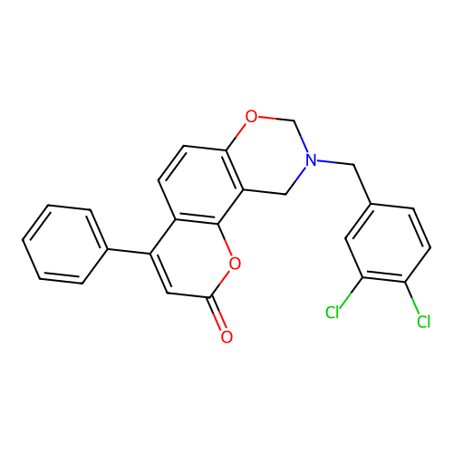 9-(3,4-dichlorobenzyl)-4-phenyl-9,10-dihydrochromeno[8,7-e][1,3]oxazin-2(8H)-one structure