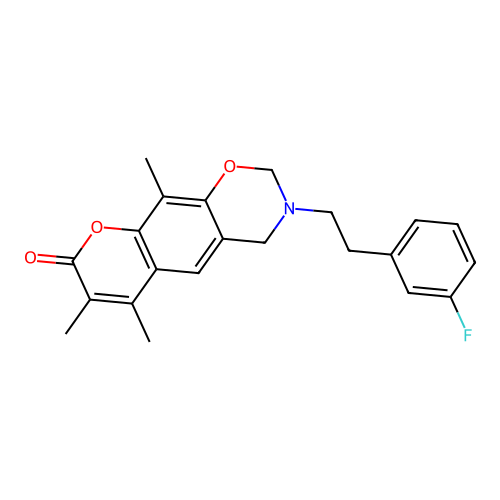 3-(3-fluorophenethyl)-6,7,10-trimethyl-3,4-dihydrochromeno[6,7-e][1,3]oxazin-8(2H)-one structure