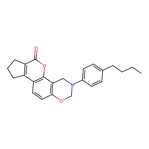 3-(4-butylphenyl)-3,4,8,9-tetrahydro-2H-cyclopenta[3,4]chromeno[8,7-e][1,3]oxazin-6(7H)-one structure