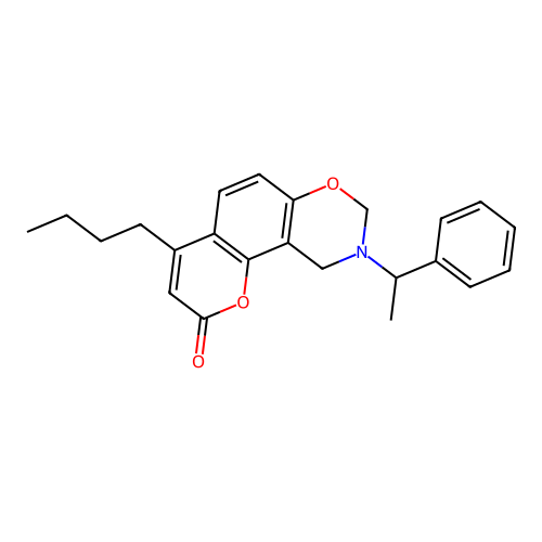 4-butyl-9-(1-phenylethyl)-9,10-dihydrochromeno[8,7-e][1,3]oxazin-2(8H)-one structure
