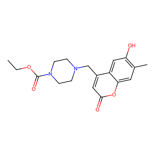 Ethyl 4-[(6-hydroxy-7-methyl-2-oxochromen-4-yl)methyl]piperazine-1-carboxylate structure