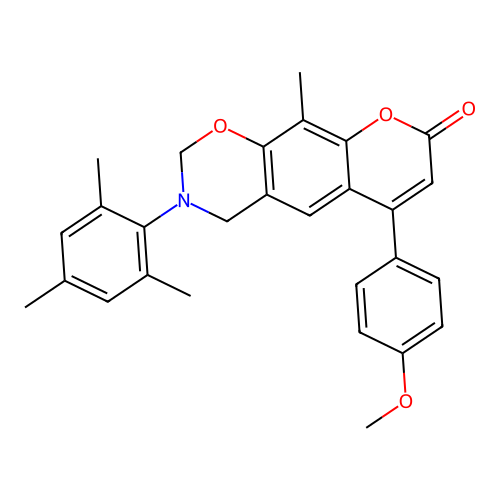 3-mesityl-6-(4-methoxyphenyl)-10-methyl-3,4-dihydrochromeno[6,7-e][1,3]oxazin-8(2H)-one structure