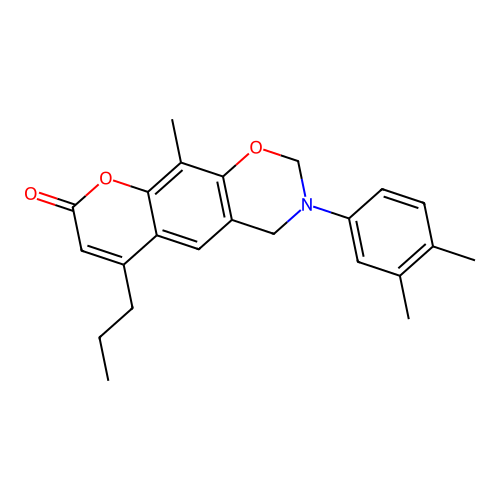 3-(3,4-dimethylphenyl)-10-methyl-6-propyl-3,4-dihydrochromeno[6,7-e][1,3]oxazin-8(2H)-one structure