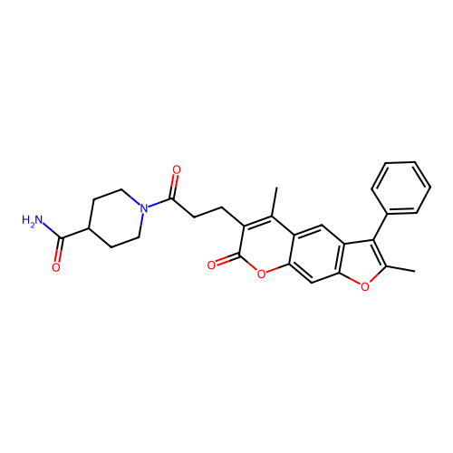 1-(3-(2,5-dimethyl-7-oxo-3-phenyl-7H-furo[3,2-g]chromen-6-yl)propanoyl)piperidine-4-carboxamide structure