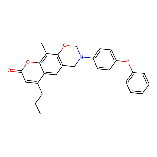 10-methyl-3-(4-phenoxyphenyl)-6-propyl-3,4-dihydrochromeno[6,7-e][1,3]oxazin-8(2H)-one structure