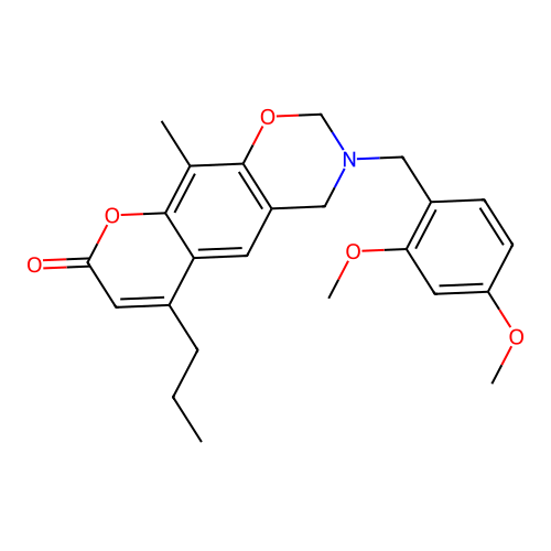 3-(2,4-dimethoxybenzyl)-10-methyl-6-propyl-3,4-dihydrochromeno[6,7-e][1,3]oxazin-8(2H)-one structure