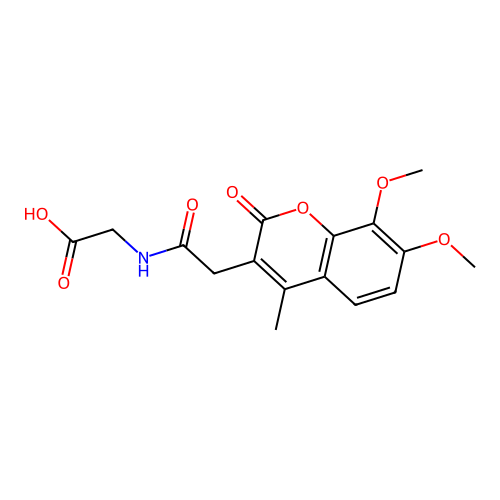 N-[(7,8-dimethoxy-4-methyl-2-oxo-2H-chromen-3-yl)acetyl]glycine structure