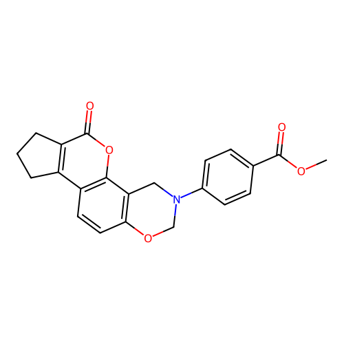 methyl 4-(6-oxo-8,9-dihydro-2H-cyclopenta[3,4]chromeno[8,7-e][1,3]oxazin-3(4H,6H,7H)-yl)benzoate structure