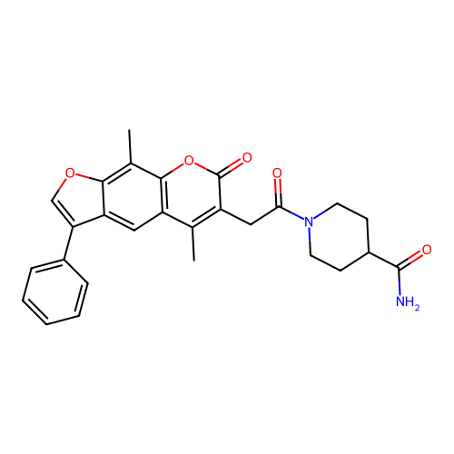 1-(2-(5,9-dimethyl-7-oxo-3-phenyl-7H-furo[3,2-g]chromen-6-yl)acetyl)piperidine-4-carboxamide structure