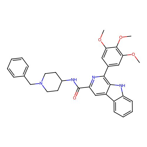 N-(1-benzylpiperidin-4-yl)-1-(3,4,5-trimethoxyphenyl)-9H-pyrido[3,4-b]indole-3-carboxamide structure