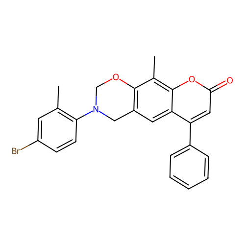 3-(4-bromo-2-methylphenyl)-10-methyl-6-phenyl-3,4-dihydrochromeno[6,7-e][1,3]oxazin-8(2H)-one structure
