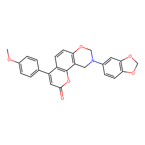9-(benzo[d][1,3]dioxol-5-yl)-4-(4-methoxyphenyl)-9,10-dihydrochromeno[8,7-e][1,3]oxazin-2(8H)-one structure