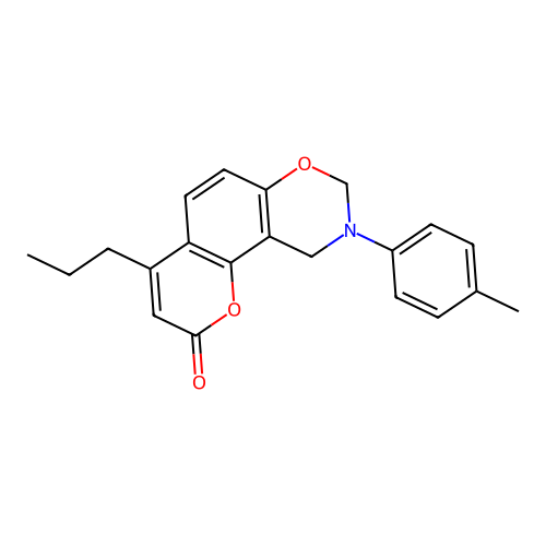 4-propyl-9-(p-tolyl)-9,10-dihydrochromeno[8,7-e][1,3]oxazin-2(8H)-one structure