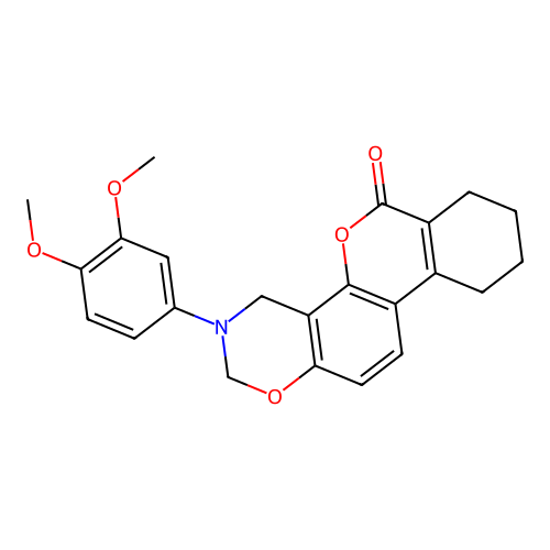 3-(3,4-dimethoxyphenyl)-3,4,7,8,9,10-hexahydrobenzo[3,4]chromeno[8,7-e][1,3]oxazin-6(2H)-one structure