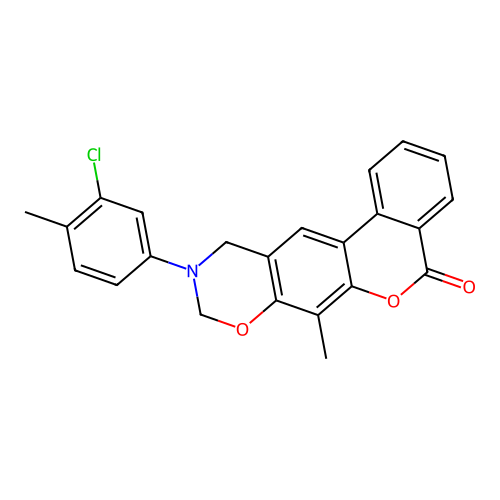10-(3-chloro-4-methylphenyl)-7-methyl-10,11-dihydrobenzo[3,4]chromeno[6,7-e][1,3]oxazin-5(9H)-one structure