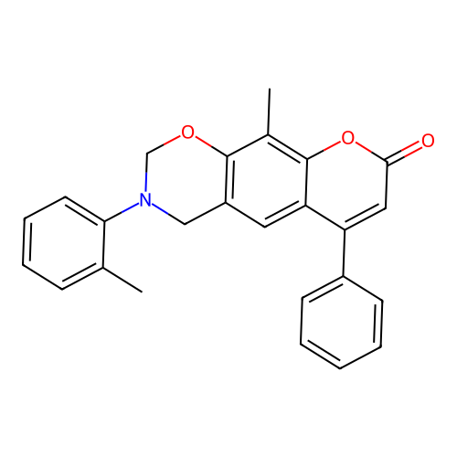 10-methyl-6-phenyl-3-(o-tolyl)-3,4-dihydrochromeno[6,7-e][1,3]oxazin-8(2H)-one structure