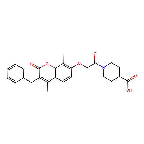 1-(2-((3-benzyl-4,8-dimethyl-2-oxo-2H-chromen-7-yl)oxy)acetyl)piperidine-4-carboxylic acid structure