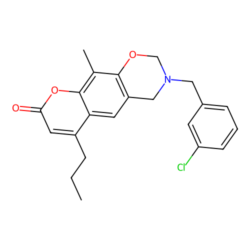 3-(3-chlorobenzyl)-10-methyl-6-propyl-3,4-dihydrochromeno[6,7-e][1,3]oxazin-8(2H)-one structure