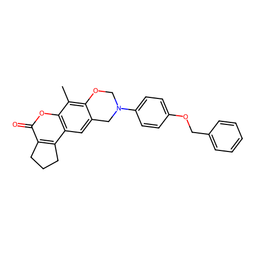 9-(4-(benzyloxy)phenyl)-6-methyl-2,3,9,10-tetrahydro-1H-cyclopenta[3,4]chromeno[6,7-e][1,3]oxazin-4(8H)-one structure