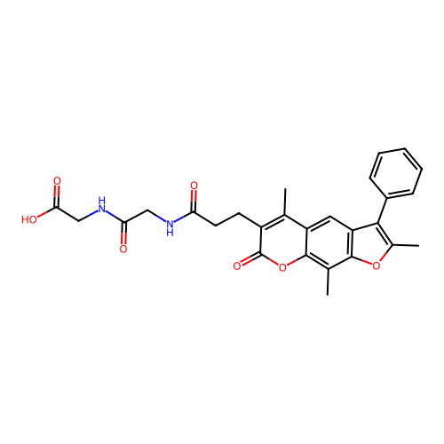 2-(2-(3-(2,5,9-trimethyl-7-oxo-3-phenyl-7H-furo[3,2-g]chromen-6-yl)propanamido)acetamido)acetic acid structure