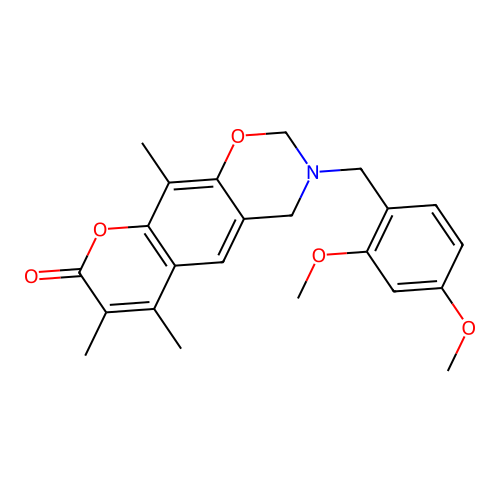 3-(2,4-dimethoxybenzyl)-6,7,10-trimethyl-3,4-dihydro-2H,8H-chromeno[6,7-e][1,3]oxazin-8-one structure