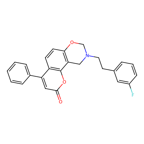 9-(3-fluorophenethyl)-4-phenyl-9,10-dihydrochromeno[8,7-e][1,3]oxazin-2(8H)-one structure
