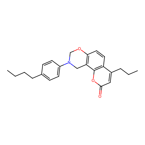 9-(4-butylphenyl)-4-propyl-9,10-dihydrochromeno[8,7-e][1,3]oxazin-2(8H)-one structure