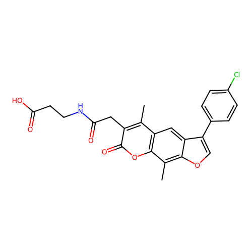 3-(2-(3-(4-chlorophenyl)-5,9-dimethyl-7-oxo-7H-furo[3,2-g]chromen-6-yl)acetamido)propanoic acid structure