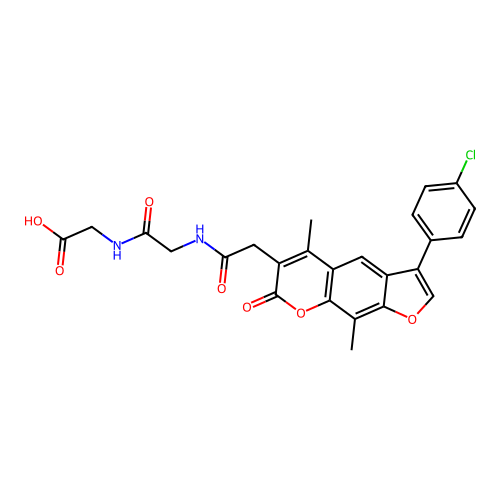 2-(2-(2-(3-(4-chlorophenyl)-5,9-dimethyl-7-oxo-7H-furo[3,2-g]chromen-6-yl)acetamido)acetamido)acetic acid structure