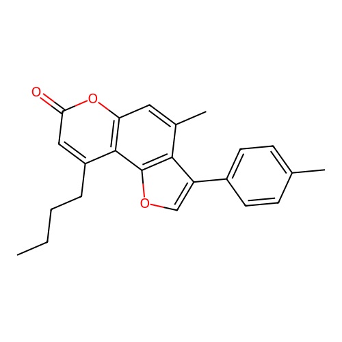 9-butyl-4-methyl-3-(4-methylphenyl)-7H-furo[2,3-f]chromen-7-one structure