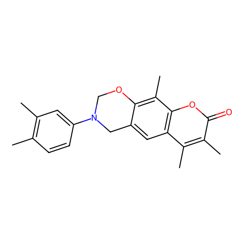 3-(3,4-dimethylphenyl)-6,7,10-trimethyl-3,4-dihydrochromeno[6,7-e][1,3]oxazin-8(2H)-one structure