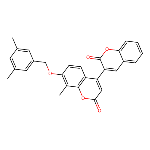 7'-((3,5-dimethylbenzyl)oxy)-8'-methyl-2H,2'H-[3,4'-bichromene]-2,2'-dione structure