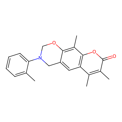 6,7,10-trimethyl-3-(o-tolyl)-3,4-dihydrochromeno[6,7-e][1,3]oxazin-8(2H)-one structure