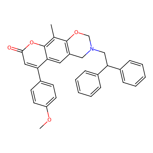 3-(2,2-diphenylethyl)-6-(4-methoxyphenyl)-10-methyl-3,4-dihydrochromeno[6,7-e][1,3]oxazin-8(2H)-one structure