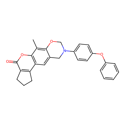 6-methyl-9-(4-phenoxyphenyl)-2,3,9,10-tetrahydro-1H-cyclopenta[3,4]chromeno[6,7-e][1,3]oxazin-4(8H)-one structure