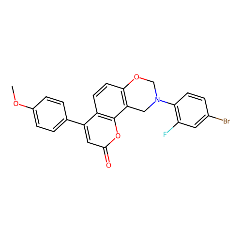 9-(4-bromo-2-fluorophenyl)-4-(4-methoxyphenyl)-9,10-dihydrochromeno[8,7-e][1,3]oxazin-2(8H)-one structure