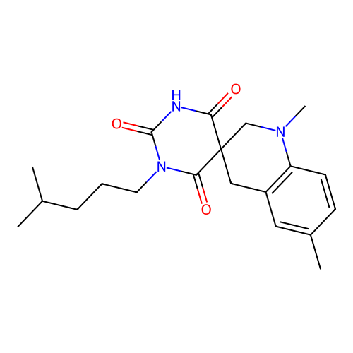 1',6'-dimethyl-1-(4-methylpentyl)-2',4'-dihydro-1H,1'H-spiro[pyrimidine-5,3'-quinoline]-2,4,6(3H)-trione structure