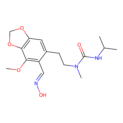 (E)-1-(2-(6-((hydroxyimino)methyl)-7-methoxybenzo[d][1,3]dioxol-5-yl)ethyl)-3-isopropyl-1-methylurea structure