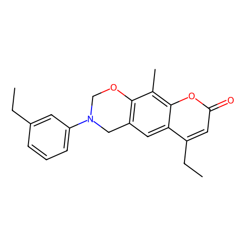6-ethyl-3-(3-ethylphenyl)-10-methyl-3,4-dihydrochromeno[6,7-e][1,3]oxazin-8(2H)-one structure